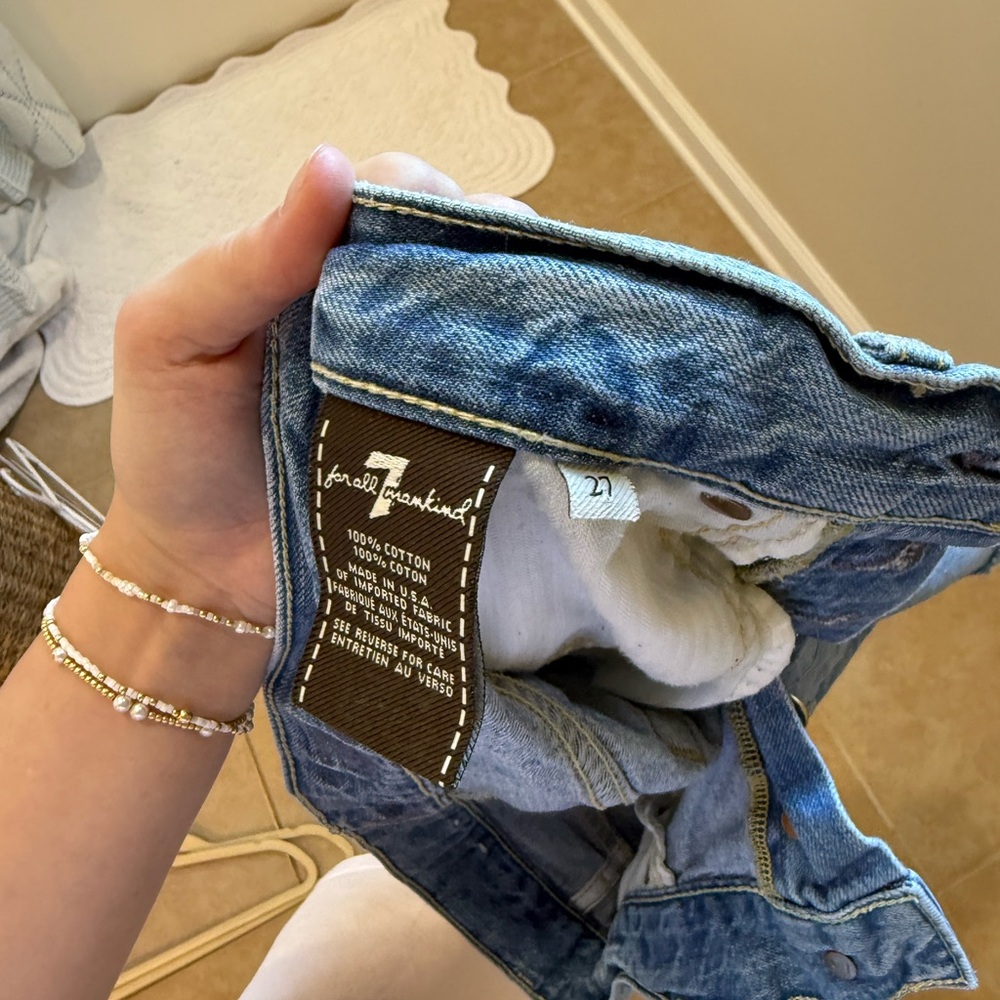 7 For All Mankind Light Blue Distressed Denim Cutoff Shorts - Picture 3 of 4